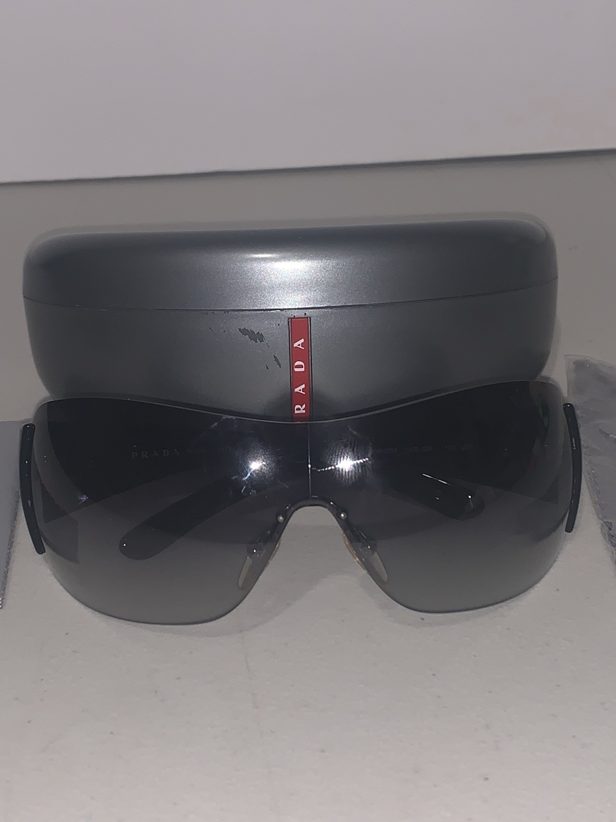 Authentic Prada SPR22M 1AB-3M1 Black Shield Sunglasses w/ Original Case & Cloth