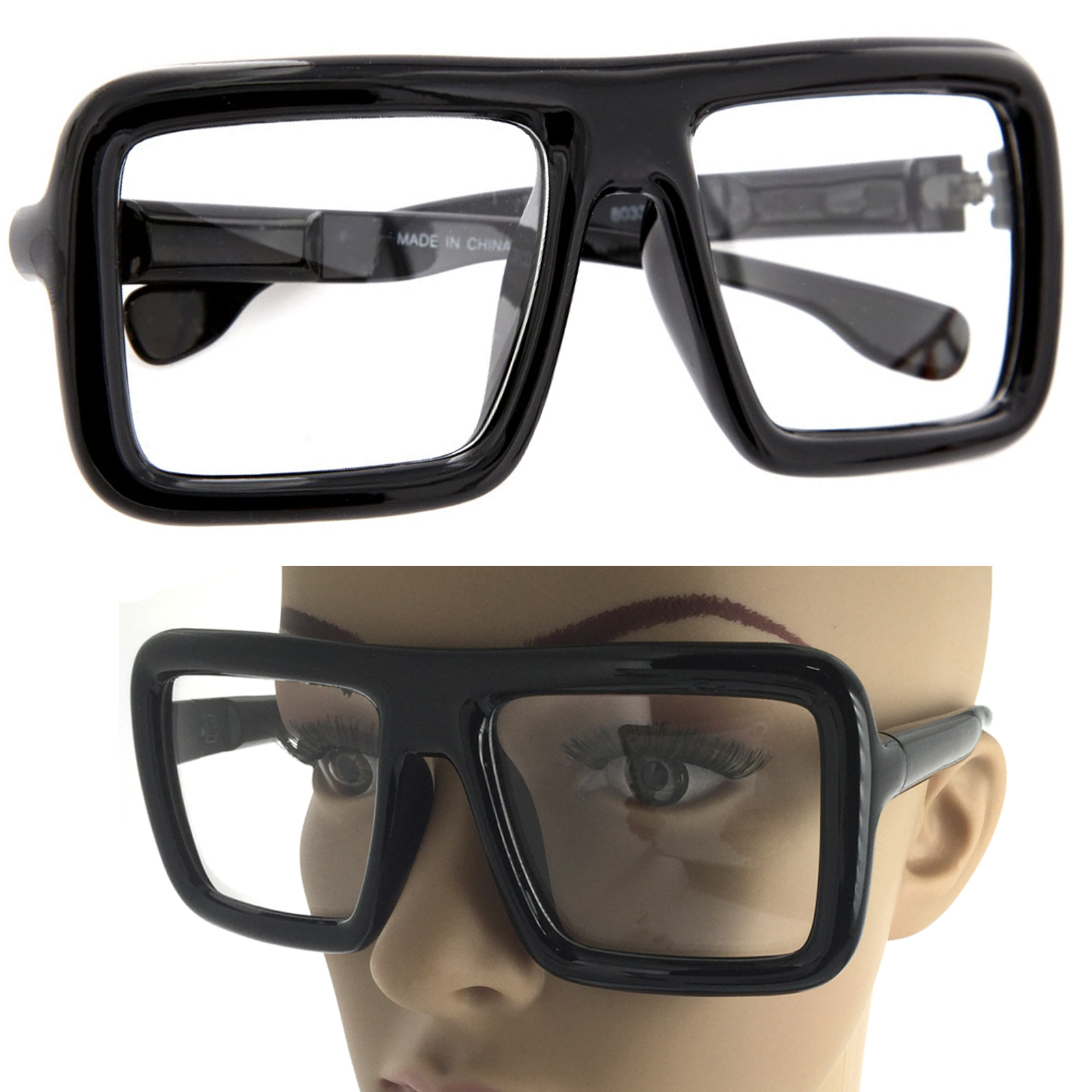 Large Retro Nerd Oversized Square Thick Frame Clear Lens Glasses for Unisex