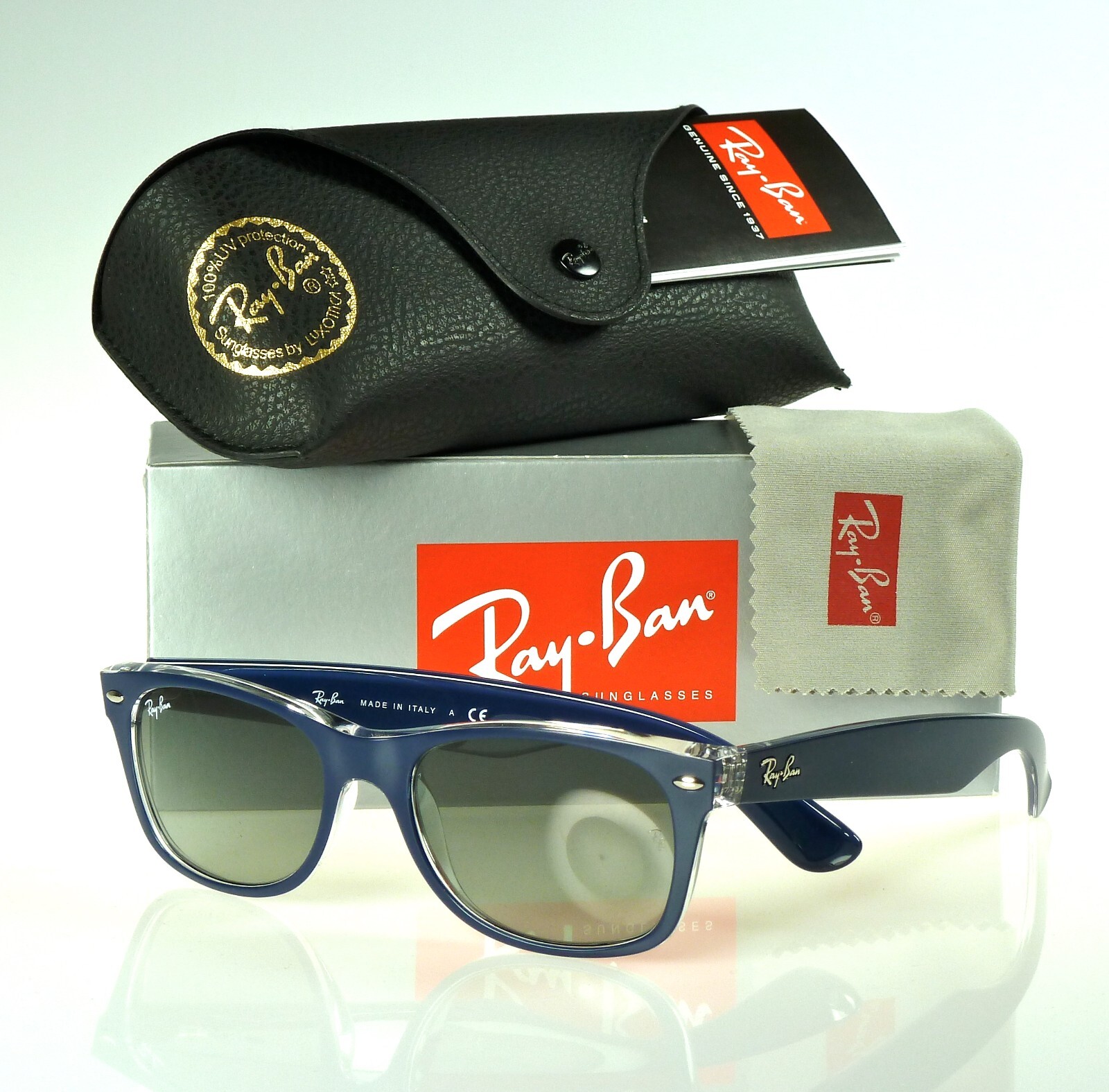 Ray-Ban New Wayfarer Matte Blue / Transparent l Grey Gradient RB2132 605371 52mm