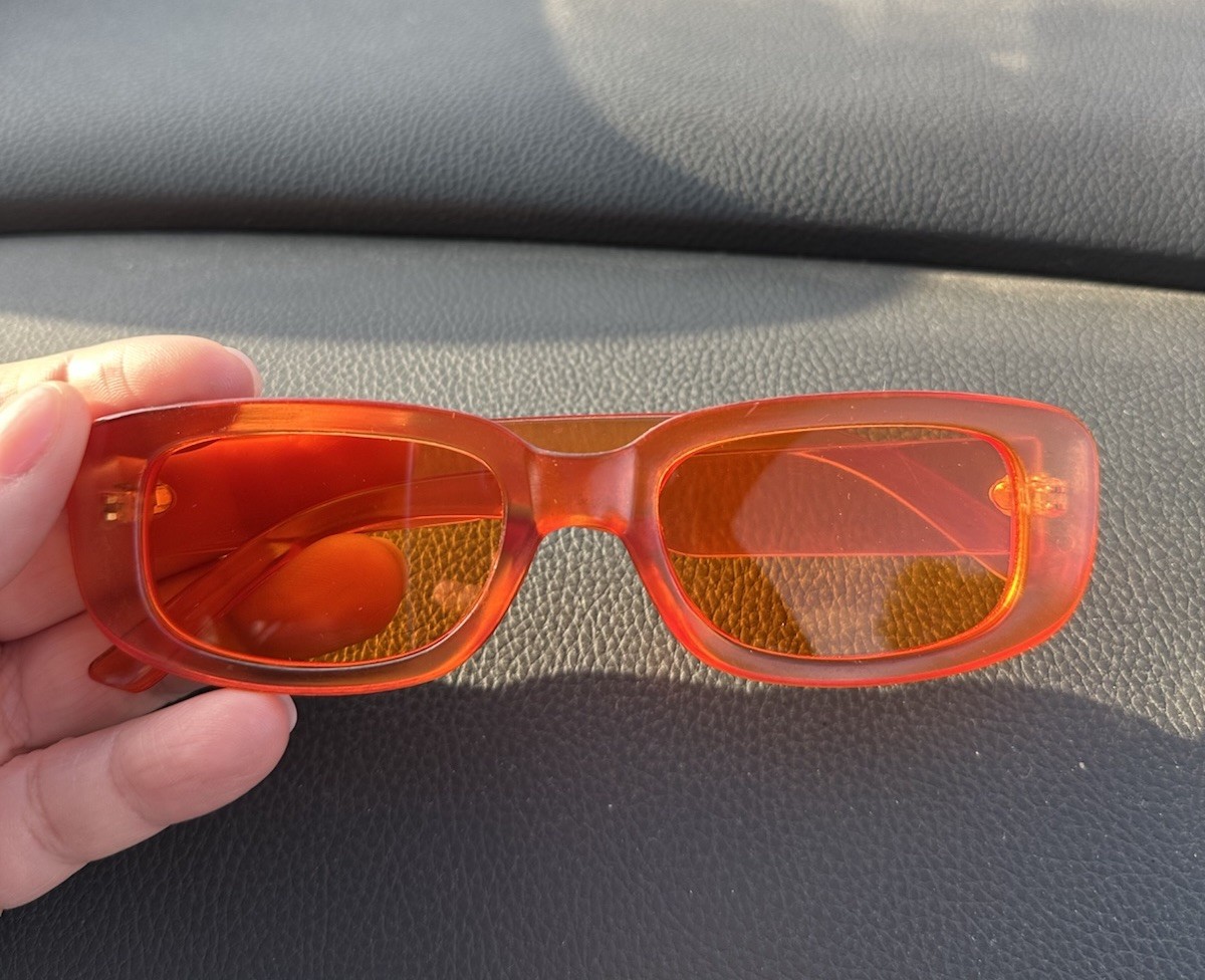 Men’s Orange Translucent Rectangular Sunglasses w/ Tinted Orange Lenses