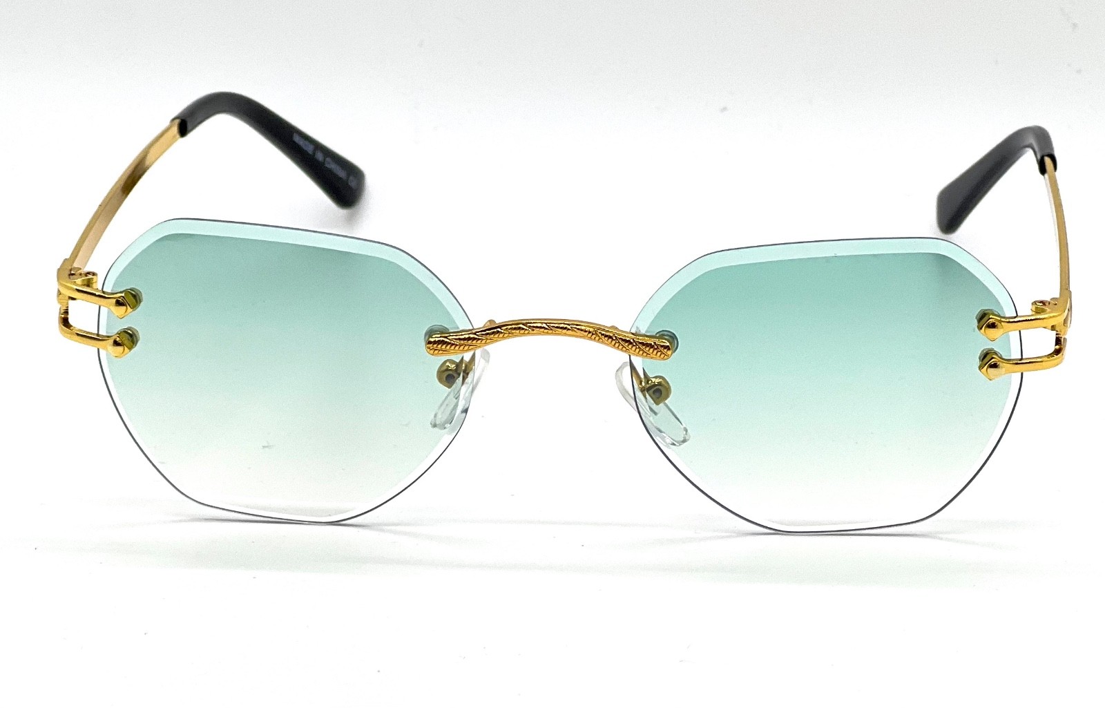 Men’s CLASSY Elegant Modern Retro SUN GLASSES Gold Frame green Lens Frameless