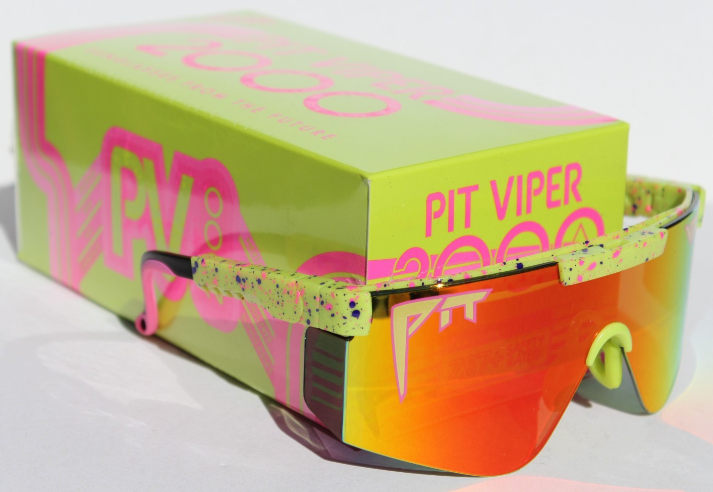 PIT VIPER The 1993 2000s Sunglasses Yellow Pink/Orange Mirror ANSI Z87+ NEW