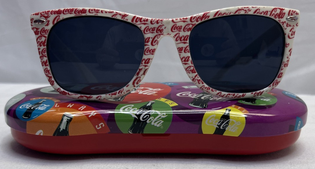 Vintage Coca-Cola Sunglasses w/ Case Unisex Adults White Red All Over Logo