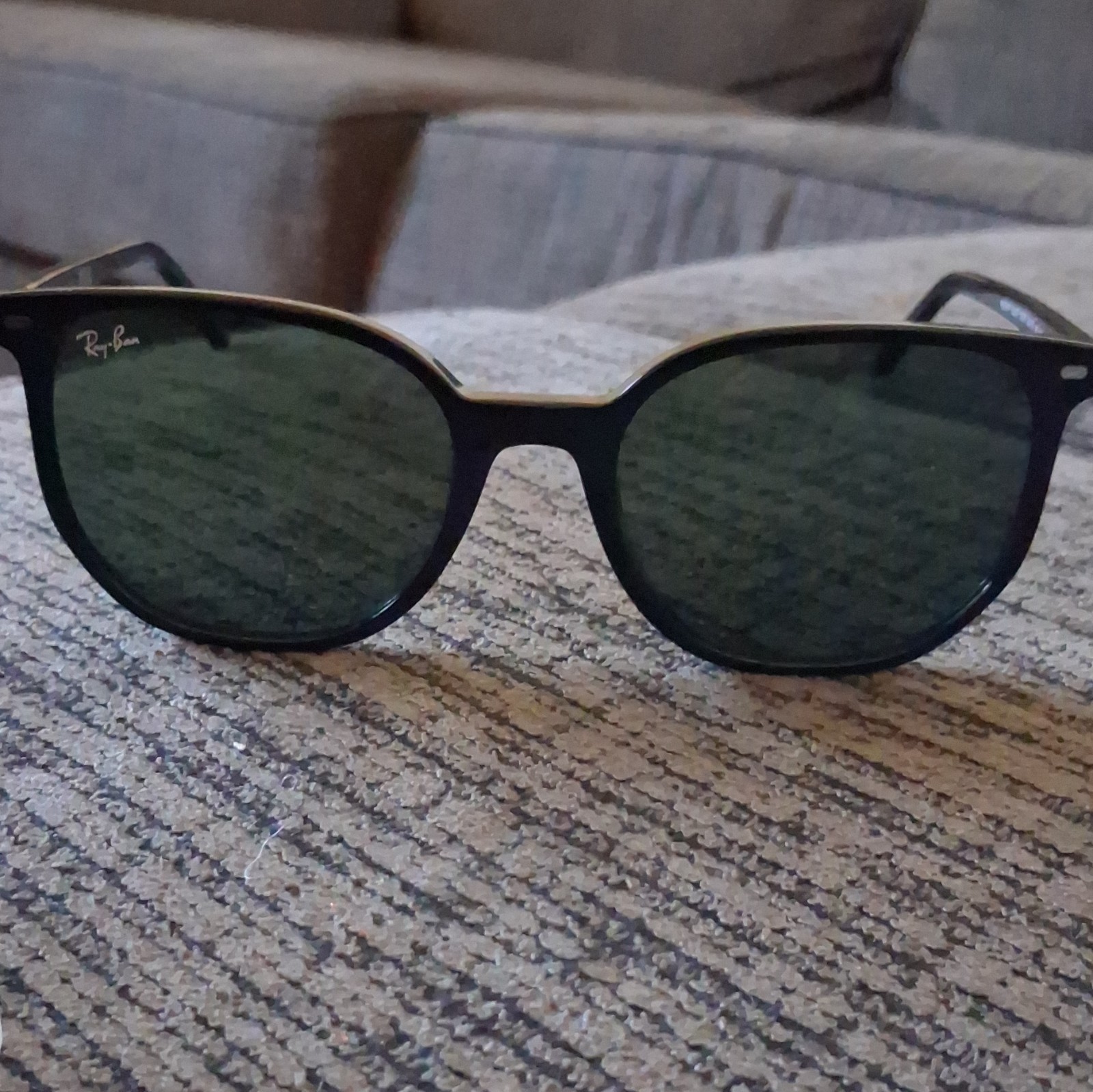 Ray-Ban RB2197F Elliot 901/31 Black Plastic Square Sunglasses Green Glass