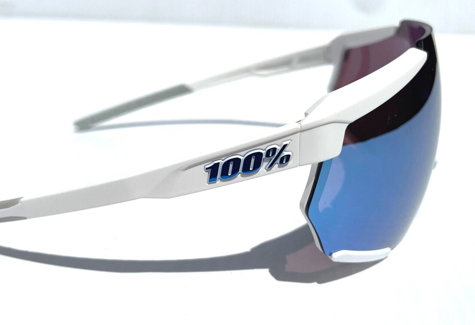 100% Percent RACETRAP 3.0 Matte White HiPER Blue Mirror Sunglass 60004-00001