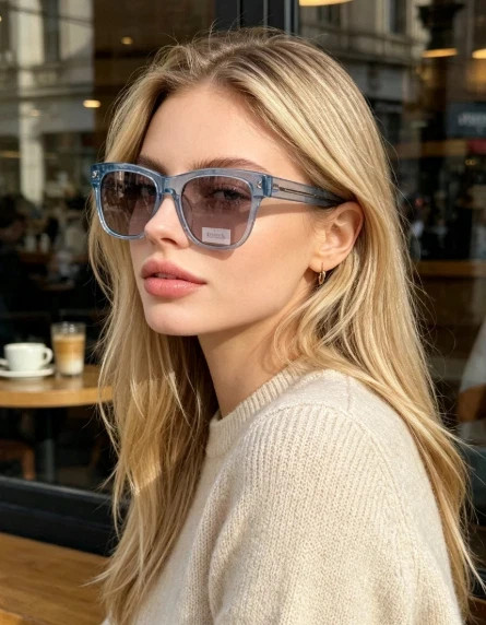 PRADA SPRA17SF Unisex Sunglasses Transparent Ice‑Blue Frame Dusty Pink Lens 55MM