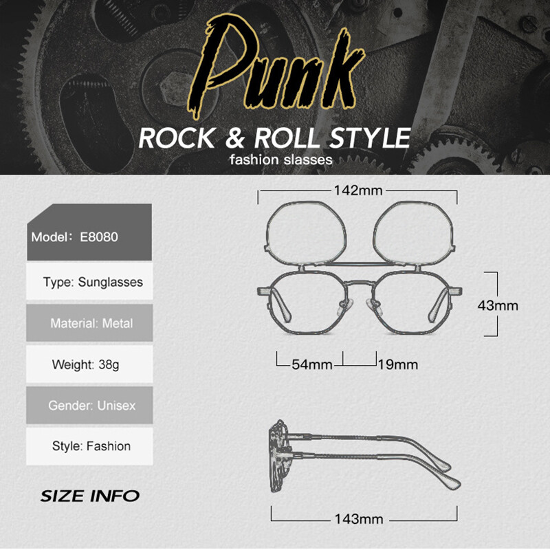 Retro Steampunk Flip Up Sunglasses Geometric Round Vintage Style Fashion Glasses