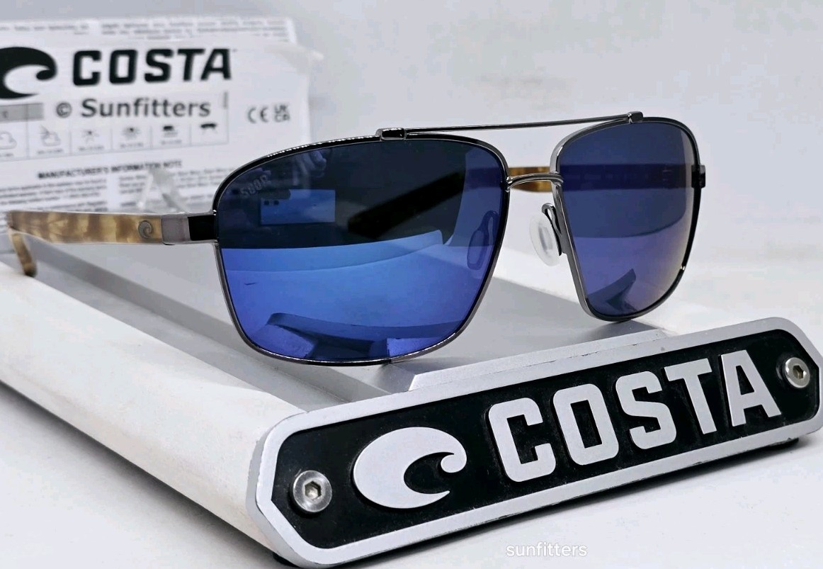 COSTA DEL MAR gunmetal/blue mirror FLAGLER polarized 580P sunglasses NEW IN BOX!