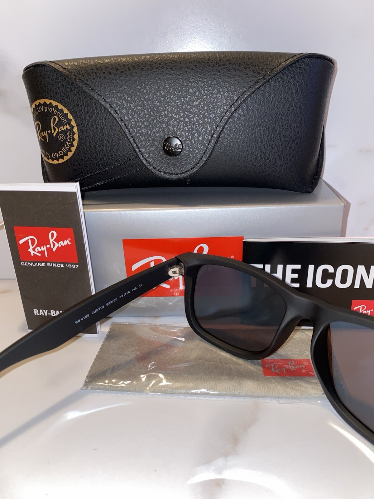 Ray-Ban Justin RB4165 Polarized Sunglasses Blue Mirror Lens UV400 Black 54mm