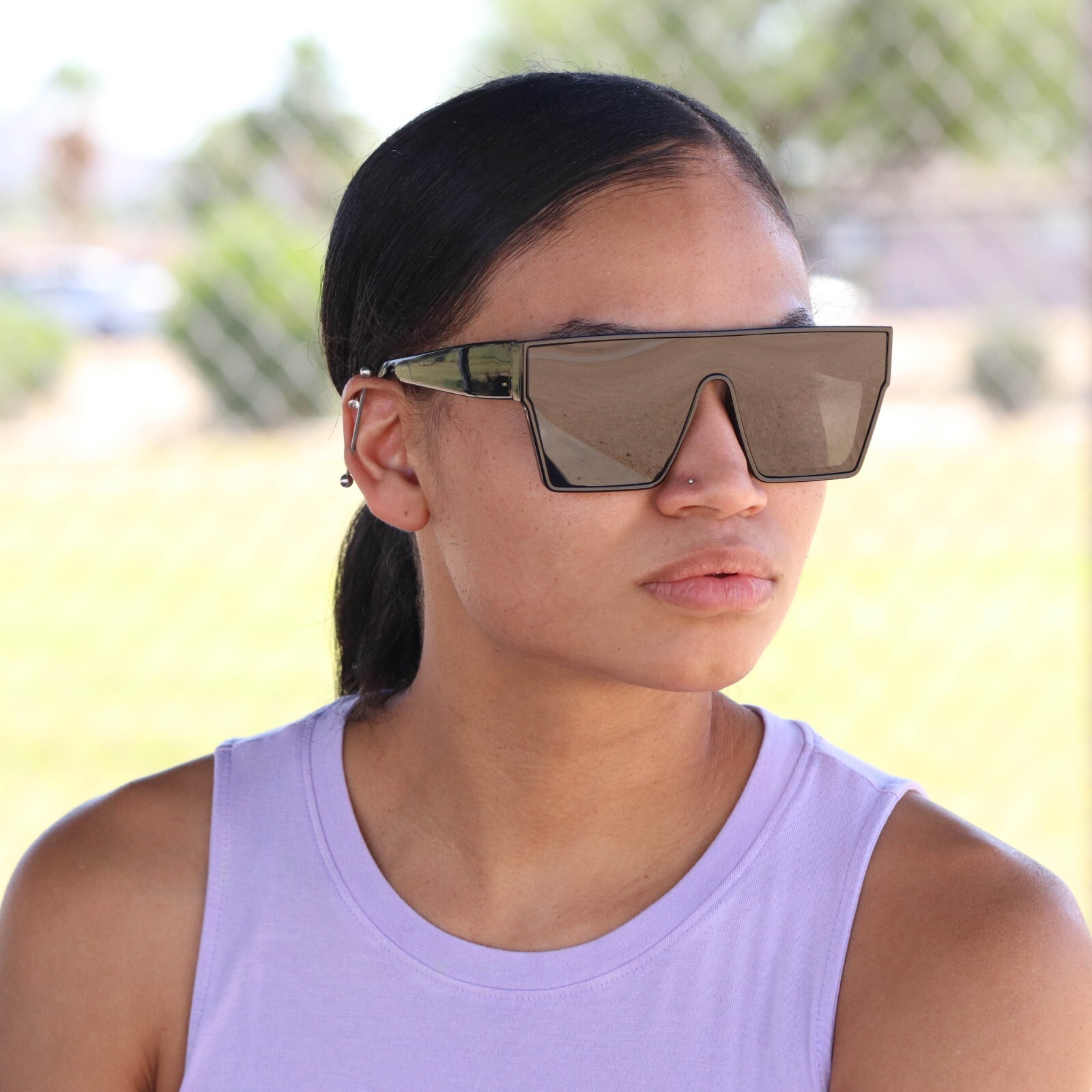 Flat Shield Polarized Sunglasses – Oversized Retro Mirror Lens for Men & Women