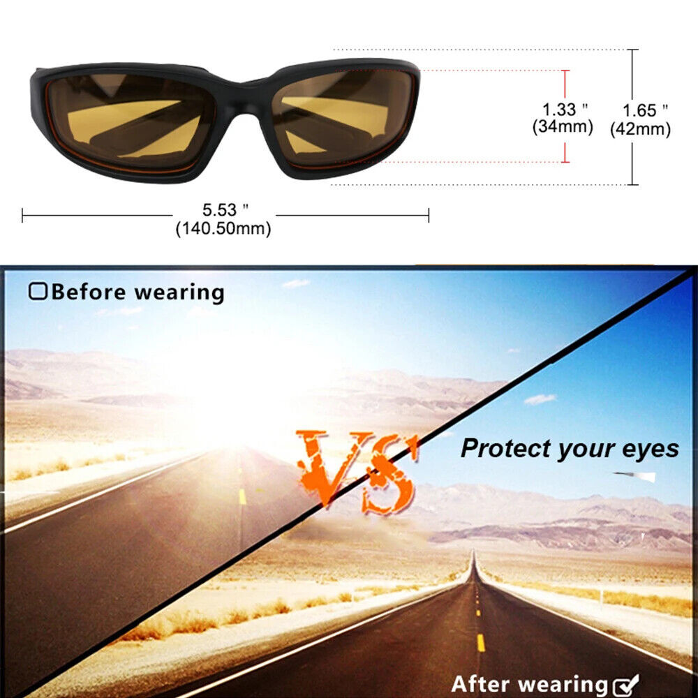 2 Pairs Motorcycle Sports Padded Biker Riding Glasses Wind Resistant Sunglasses