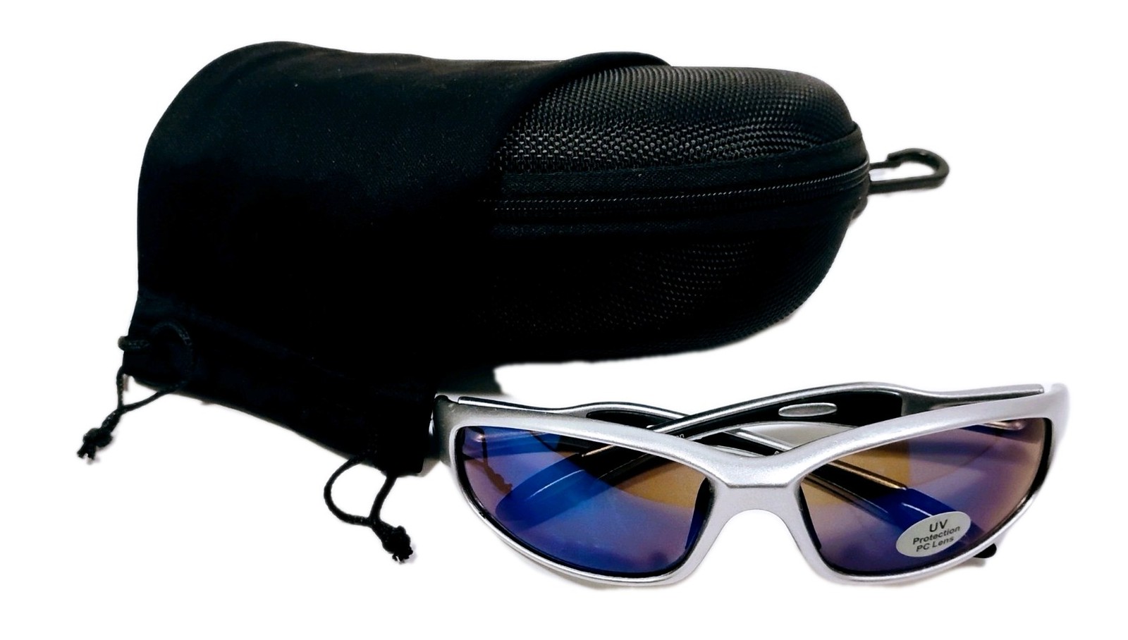 Sportwrap Sunglasses W/Silver Frame & Blue/Purple Mirrored Polycarbonate Lenses