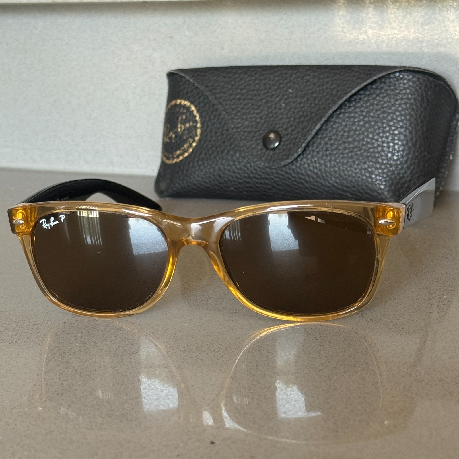 Ray-Ban RB2132 Wayfarer Polarized Honey Sunglasses 55-18 145 945/57