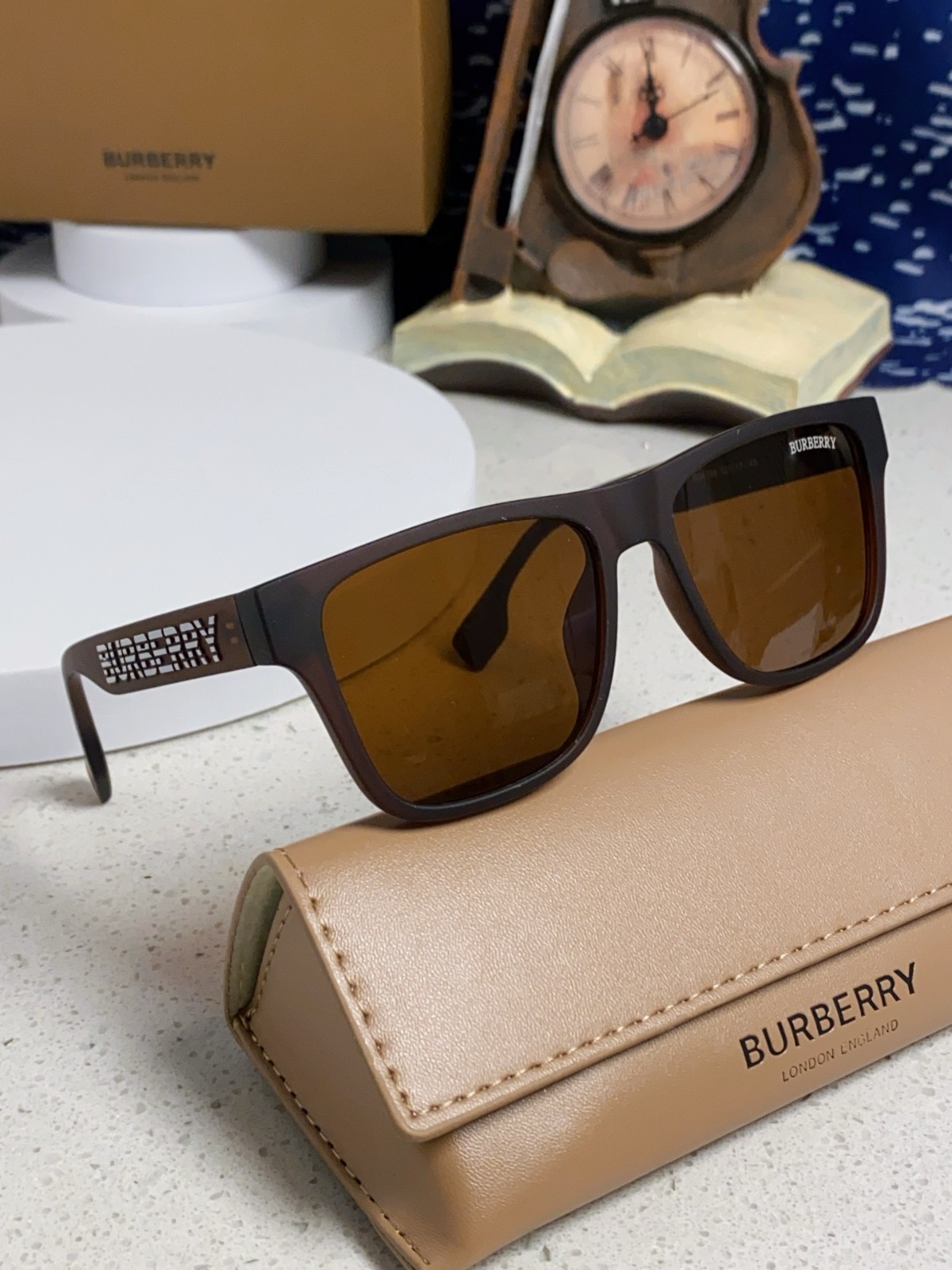 Burberry BE4388 Logo Print Temple Sunglasses Matte Tortoise Acetate 55‑18‑145