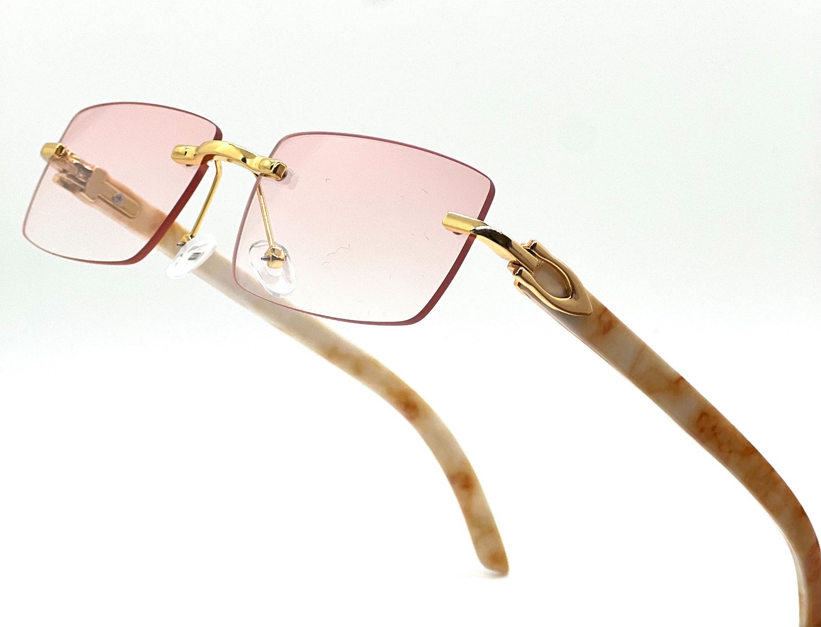 Men’s Vintage Gold Frame Rimless Hip Hop Black Woodgrain Clear Lens Glasses
