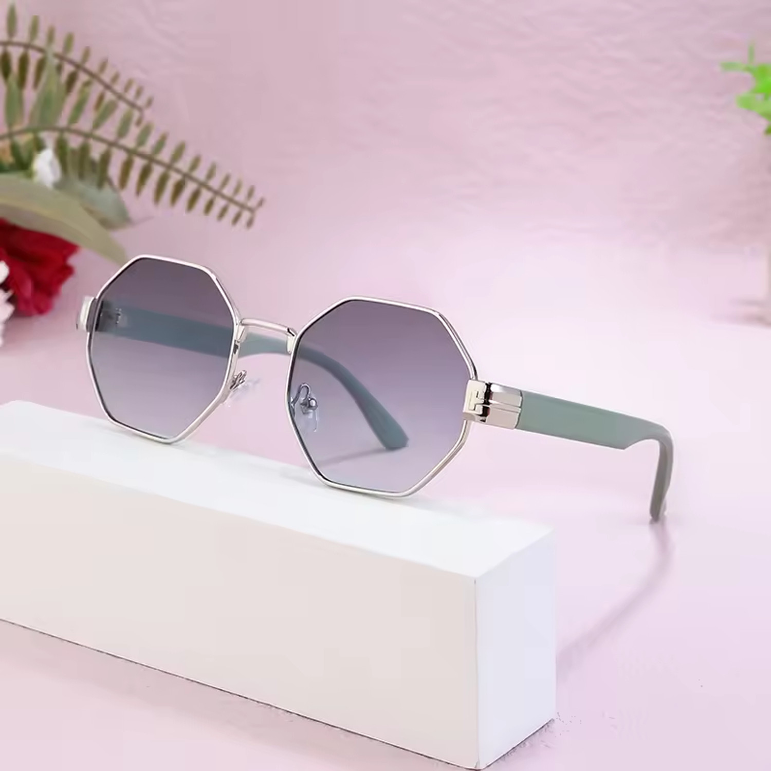 Sunglasses Men Women “Poppy” Metal Frame Octagon Shape Gradient UV400 Polarized