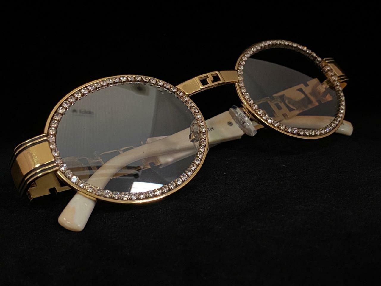 Classy Elegant Retro Hip Hop Club Party SUN GLASSES Oval Bling Gold Marble Frame