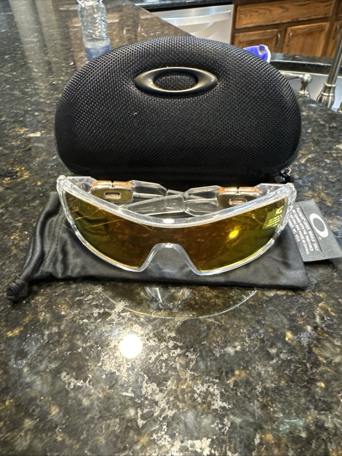 Oakley Oil Rig Polished Clear Frame Fire Iridium Lens Chrome Icons RARE