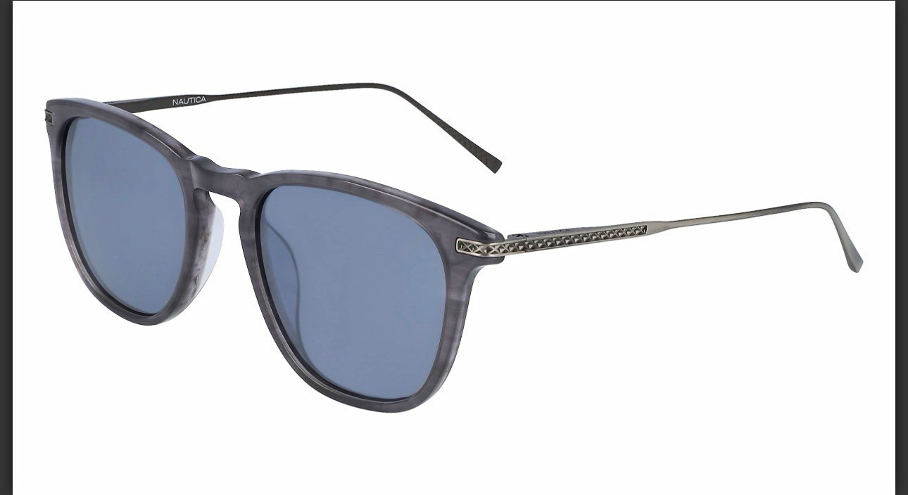 Nautica N6244S Men’s Square Sunglasses Gray Plastic Frame Blue Tinted 140mm