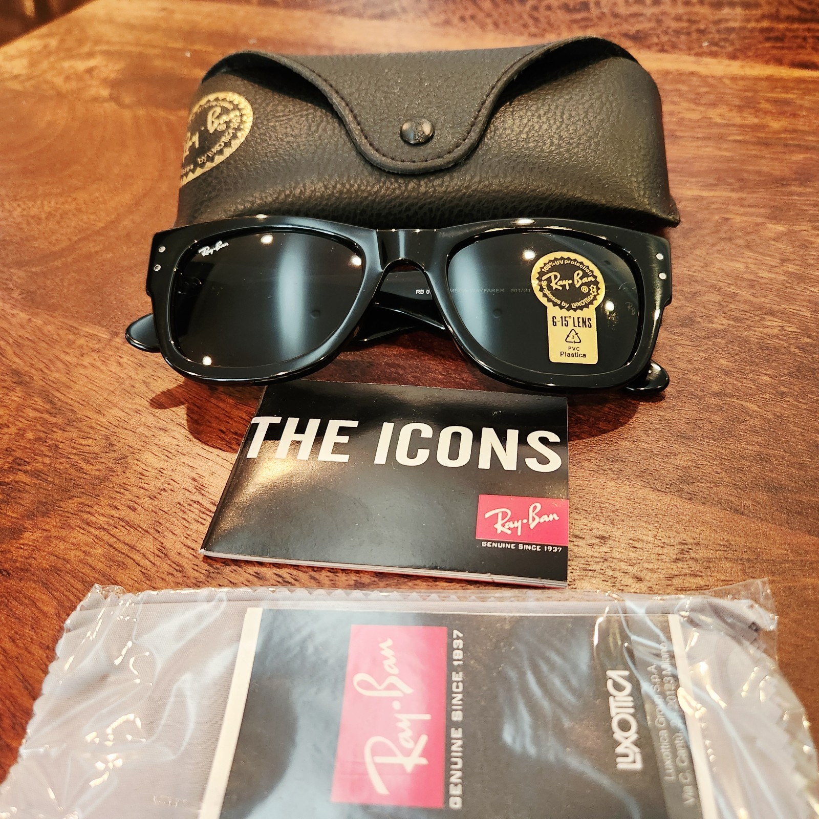 RayBan Mega Wayfarer RB0840S 901 31 Black with G15 Lens Sunglasses NEW