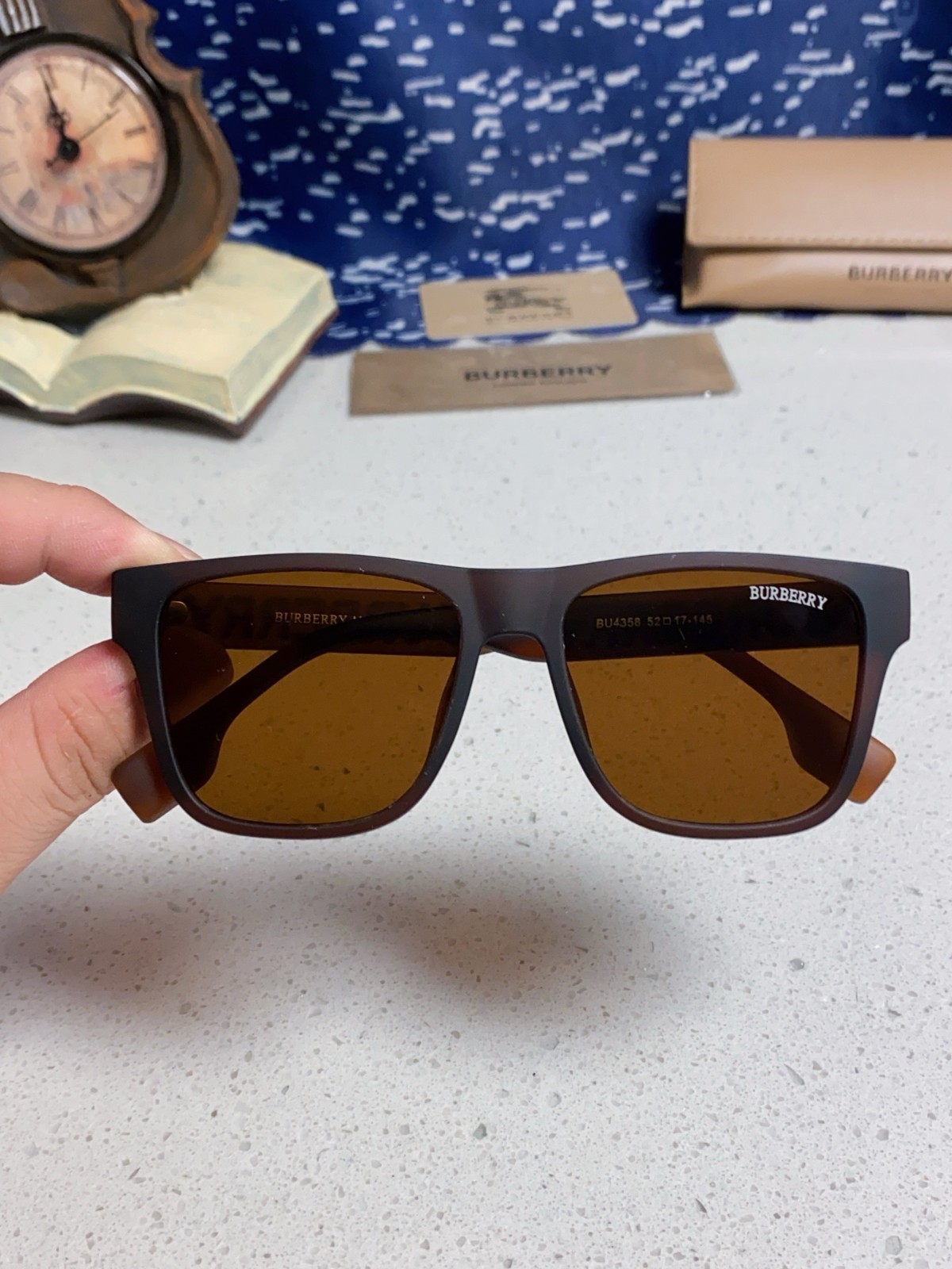 Burberry BE4388 Logo Print Temple Sunglasses Matte Tortoise Acetate 55‑18‑145