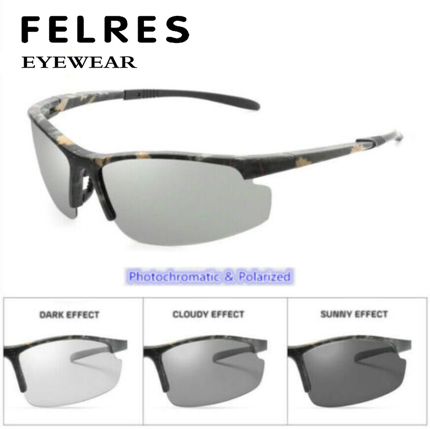 FELRES Men Photochromic Polarized Sunglasses Outdoor Driving Cycling Glasses New