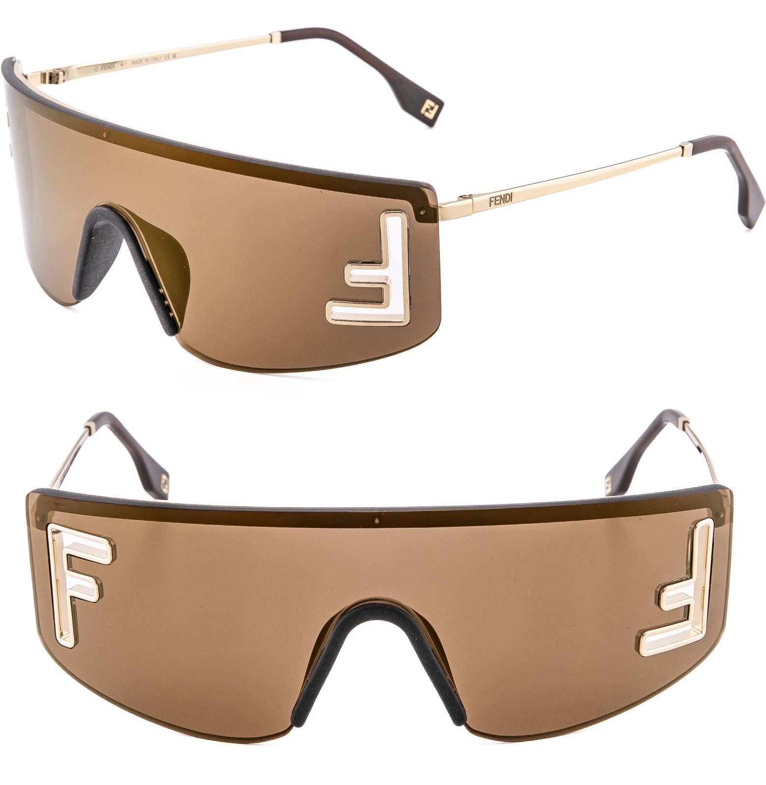 FENDI SPORT FE40168U Brown Gold Unisex Logo Wrap Mask Fashion Sunglasses 40168