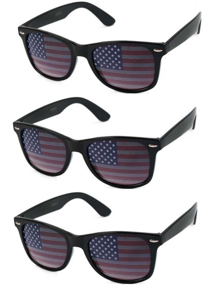 3 PAIRS American USA US Flag Sunglasses BLACK Patriotic United States Stars Nerd