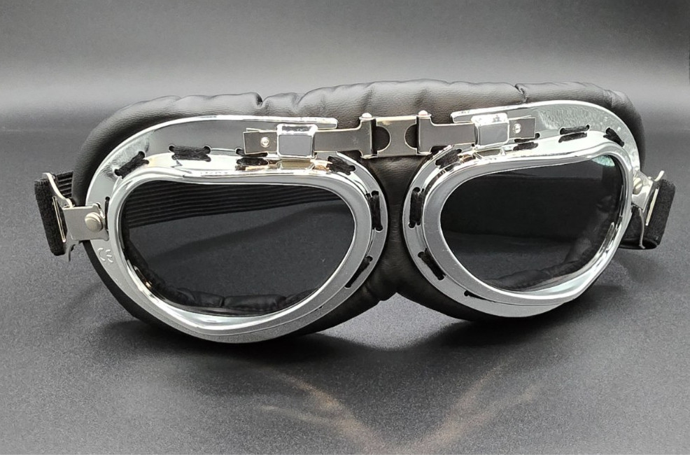 Chrome Aviator Goggles Black Padding Adjustable Strap – Steampunk Pilot