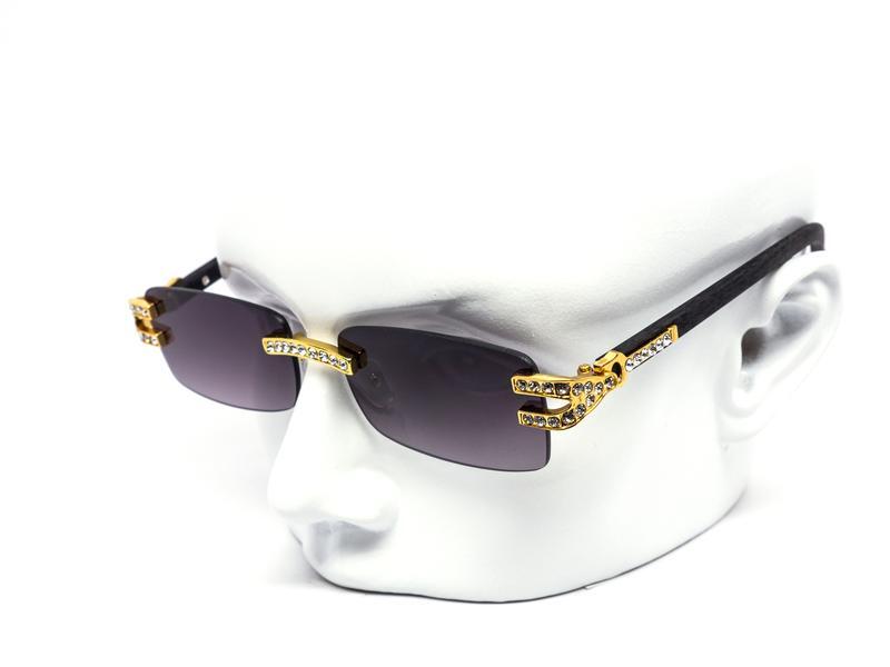Men’s Clear Lens Rimless Woodgrain Gold Frame Hip Hop Luxury Vintage Glasses