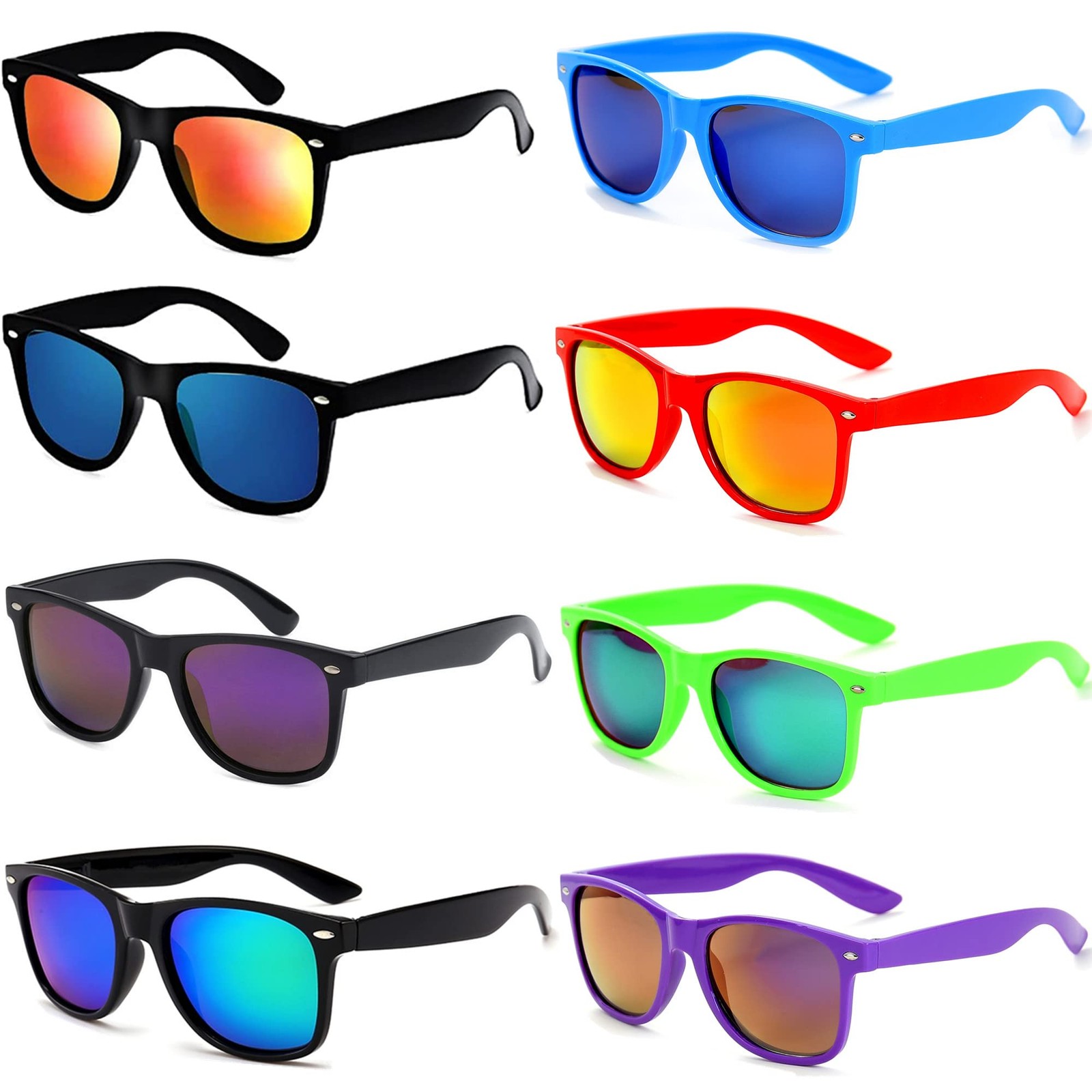 Eyegla Sunglasses unisex adults, Black /Colorful Frame+mix Mirror Lens 8 Pack