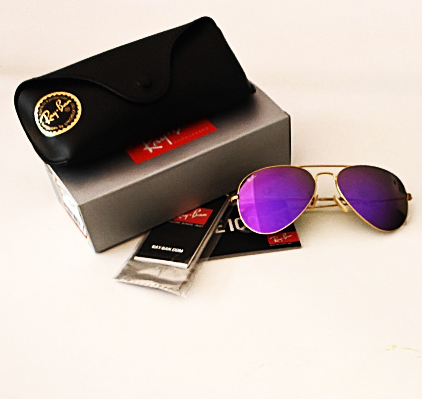 Ray-Ban RayBan RB3025 Aviator Matt Gold Frame Purple/ Violet Flash Lens 58mm