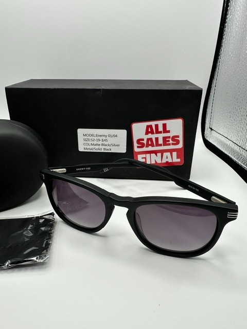 ENEMY 01 Sunglasses Matte Black / Silver Metal Solid Black Lenses 52-19-145 Case