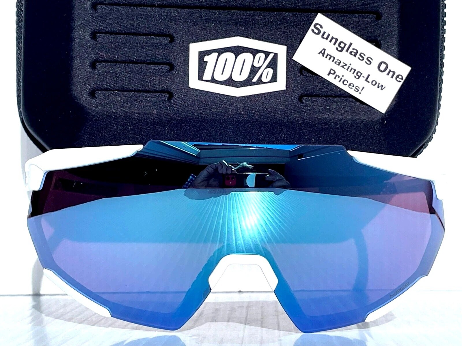 100% Percent RACETRAP 3.0 Matte White HiPER Blue Mirror Sunglass 60004-00001