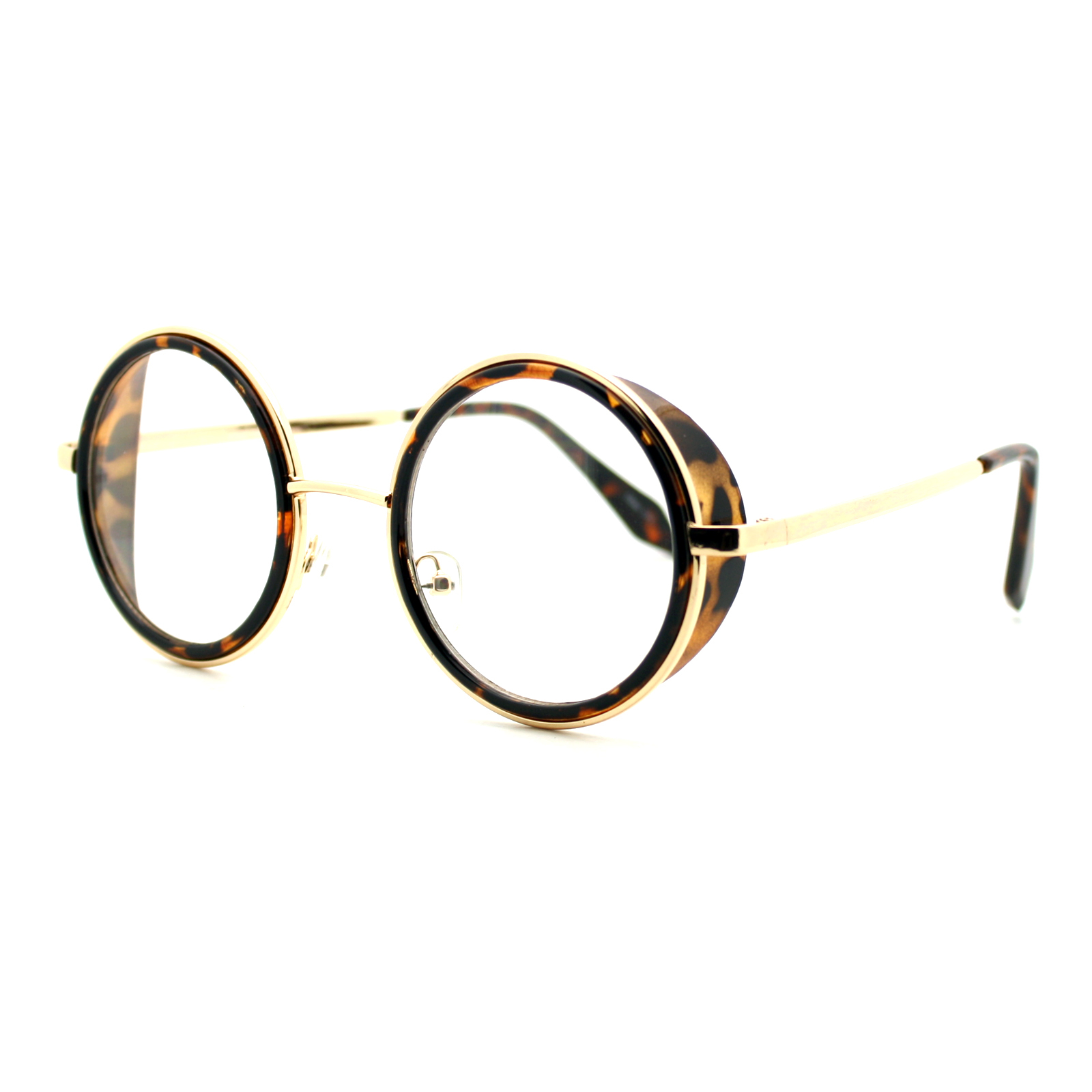 Double Rim Clear Lens Glasses Side Cover Round Circle Frame UV 400