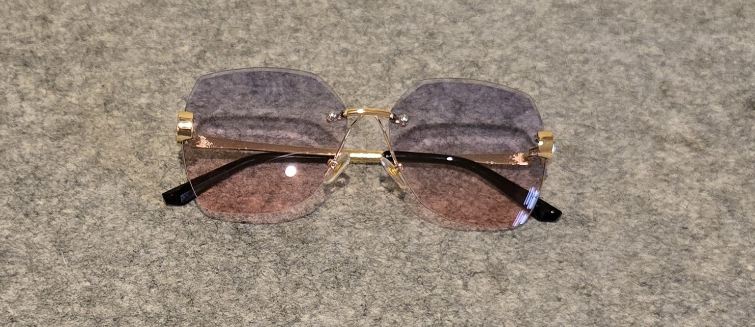 Oversized Rimless Geometric Sunglasses Purple Pink Gradient Lenses Gold Trim