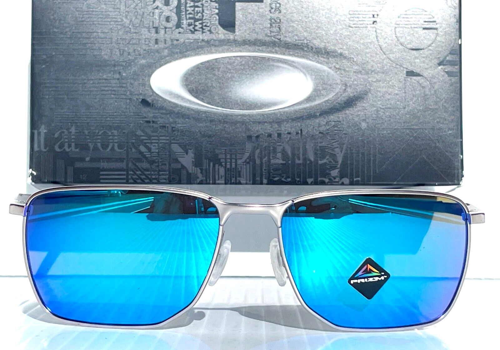 NEW Oakley EJECTOR Satin Chrome PRIZM Sapphire Lens Sunglass 4142-04