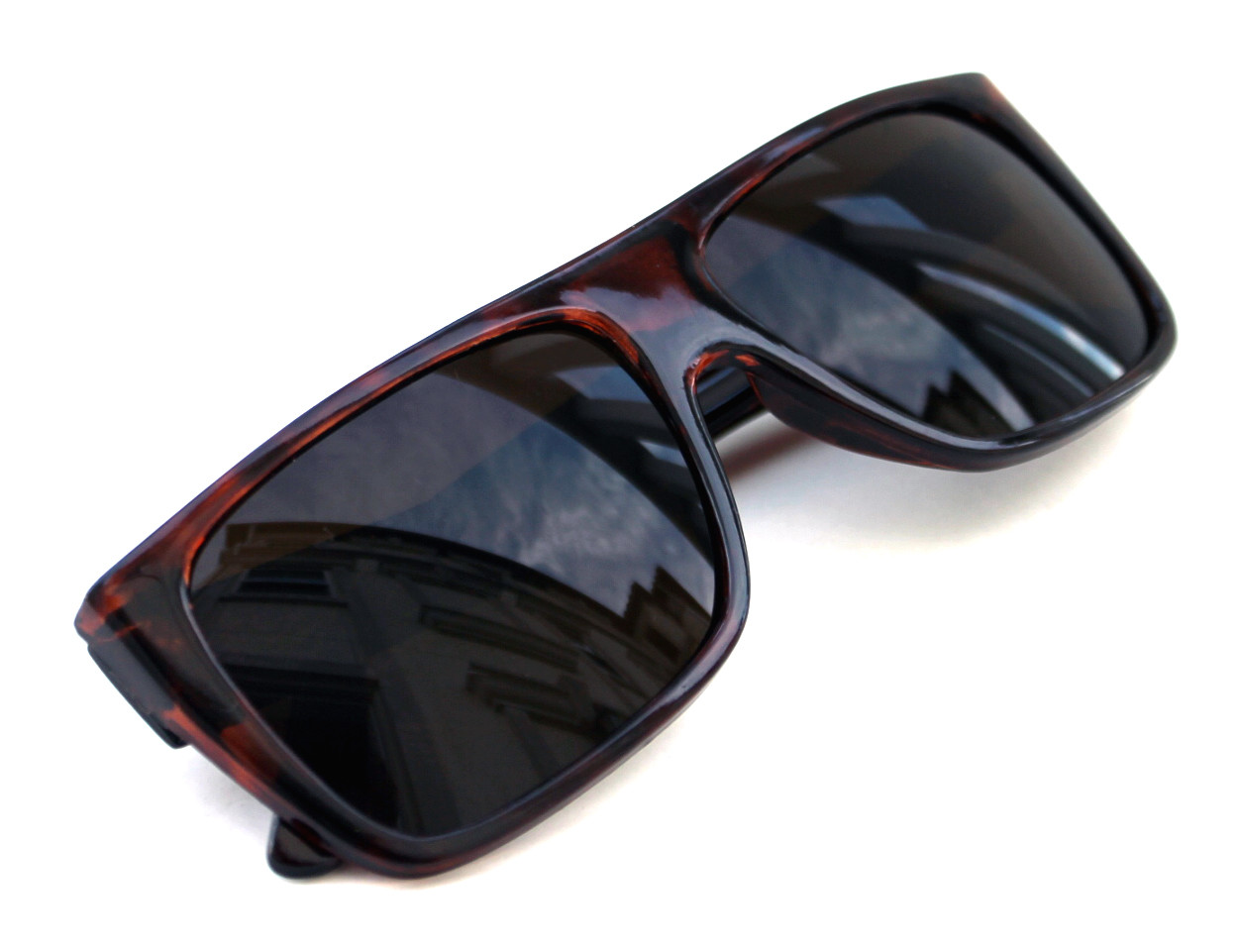 Men’s Flat Top Sunglasses Square Shape Brown Tortoise Frame Retro 80’s 90’s 360