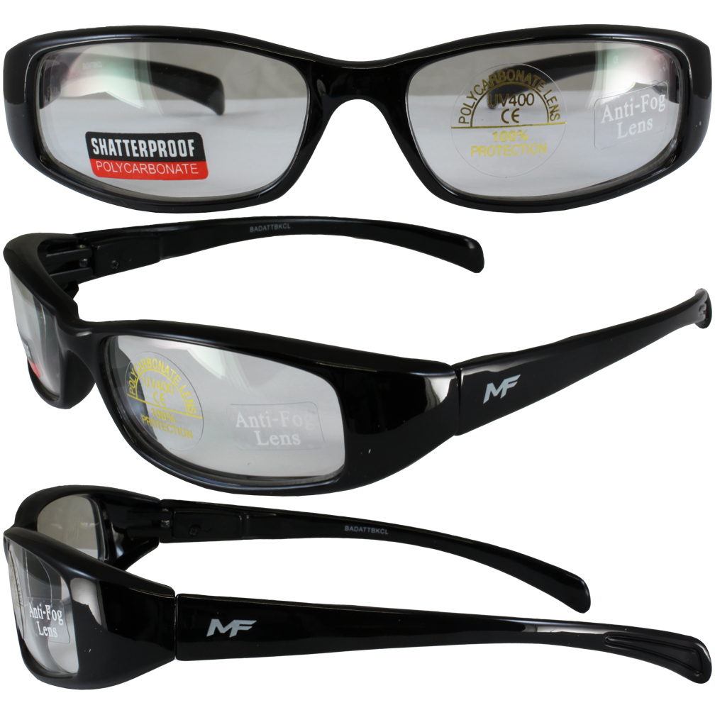 MotoFrame Bad Attitude Motorcycle Sunglasses Black Frame Clear Anti-fog Lens