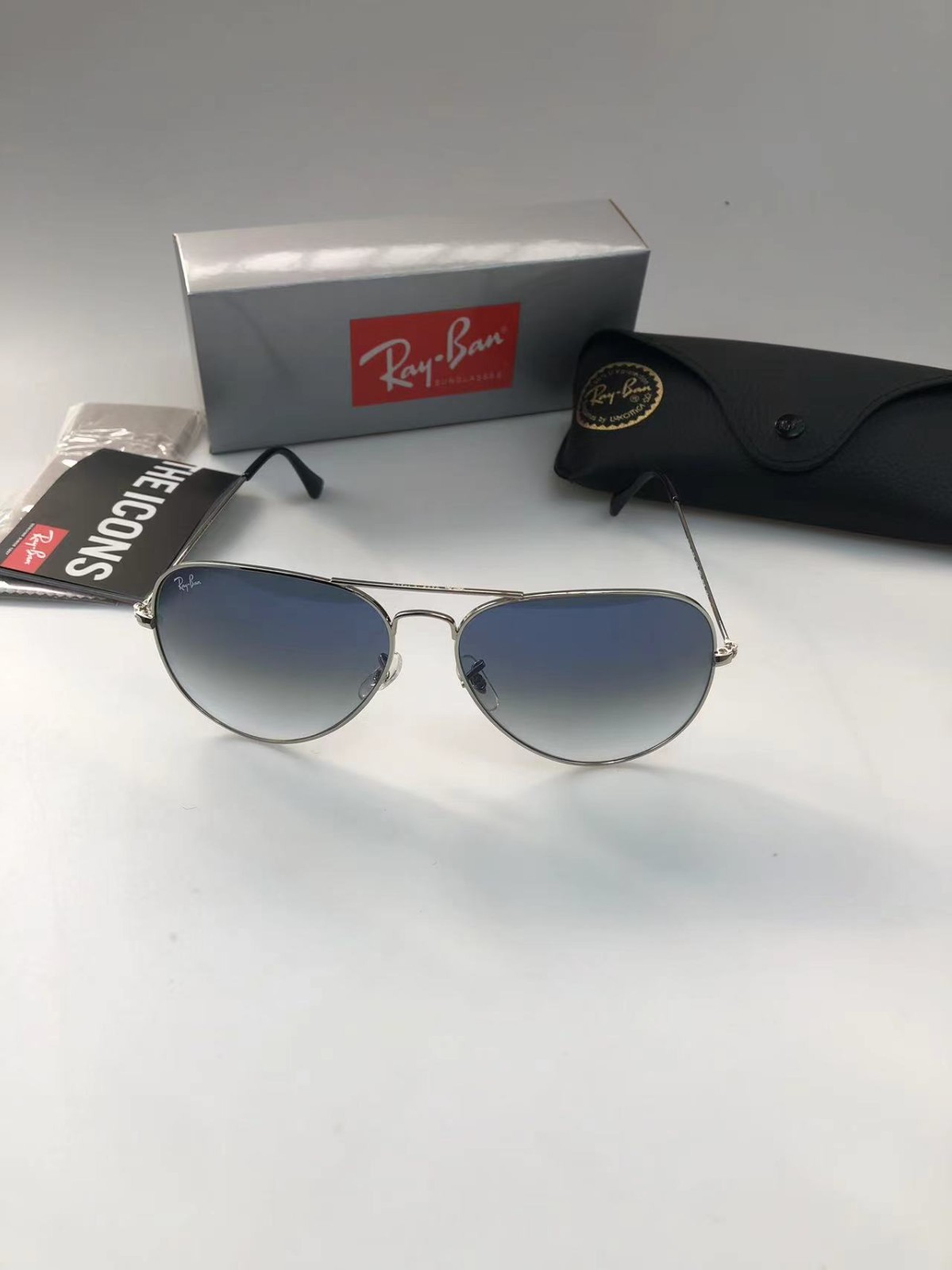 Ray Ban Sunglasses Aviator Silver 3026 Blue Gradient Lenses 62 mm 3026-2