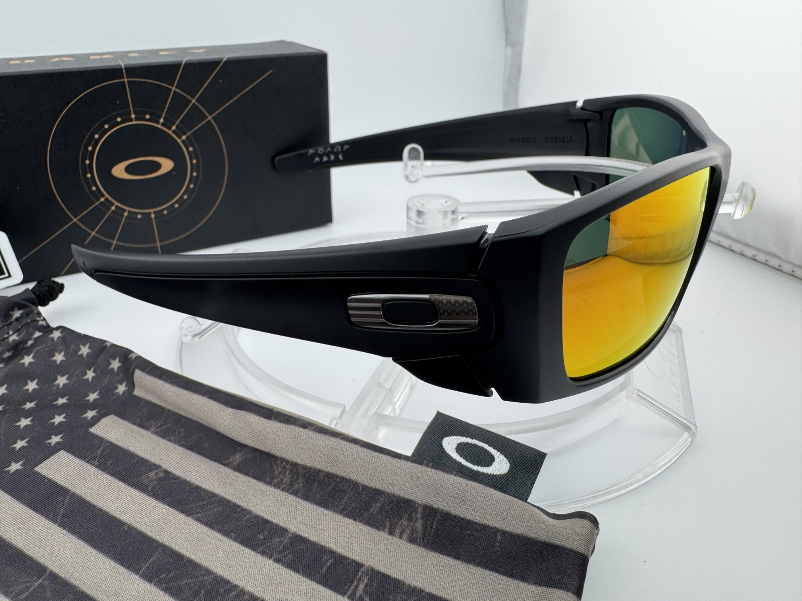 OAKLEY FUEL CELL SI MATTE BLACK USA FLAG RUBY GALAXY POLARIZED SUNGLASSES OO9096