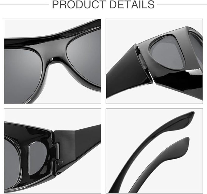Polarized Sunglasses Medium Fit Over Glasses Rectangular OTG Frame Anti-Glare