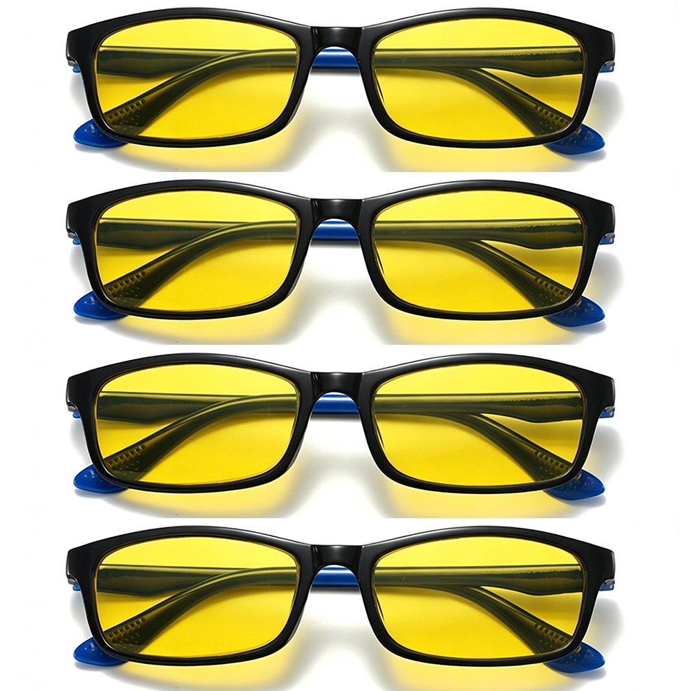4Pack Night Vision Tinted Myopia Glasses Square Frame For Men Women0.5-4.0