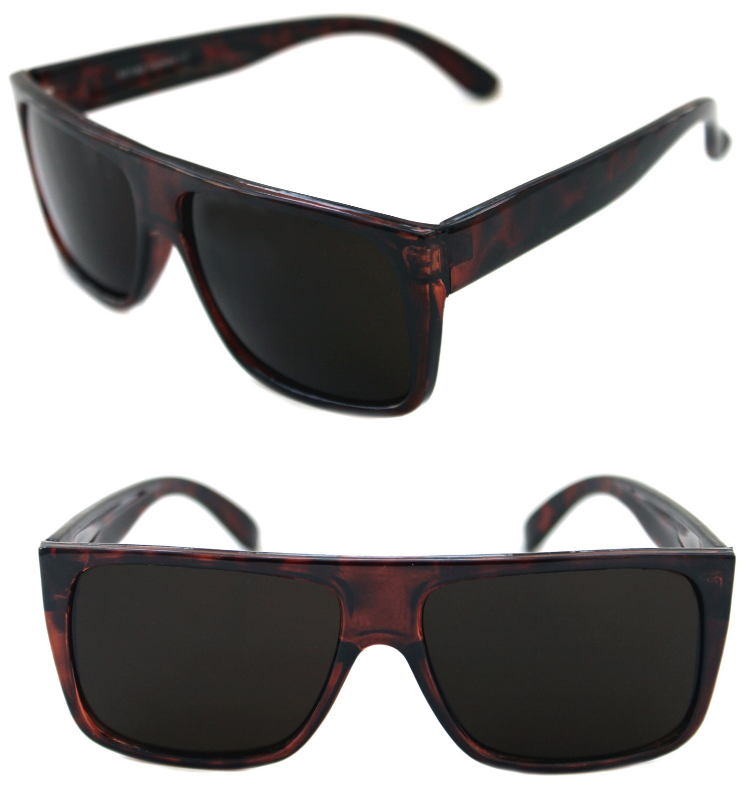 Men’s Flat Top Sunglasses Square Shape Brown Tortoise Frame Retro 80’s 90’s 360