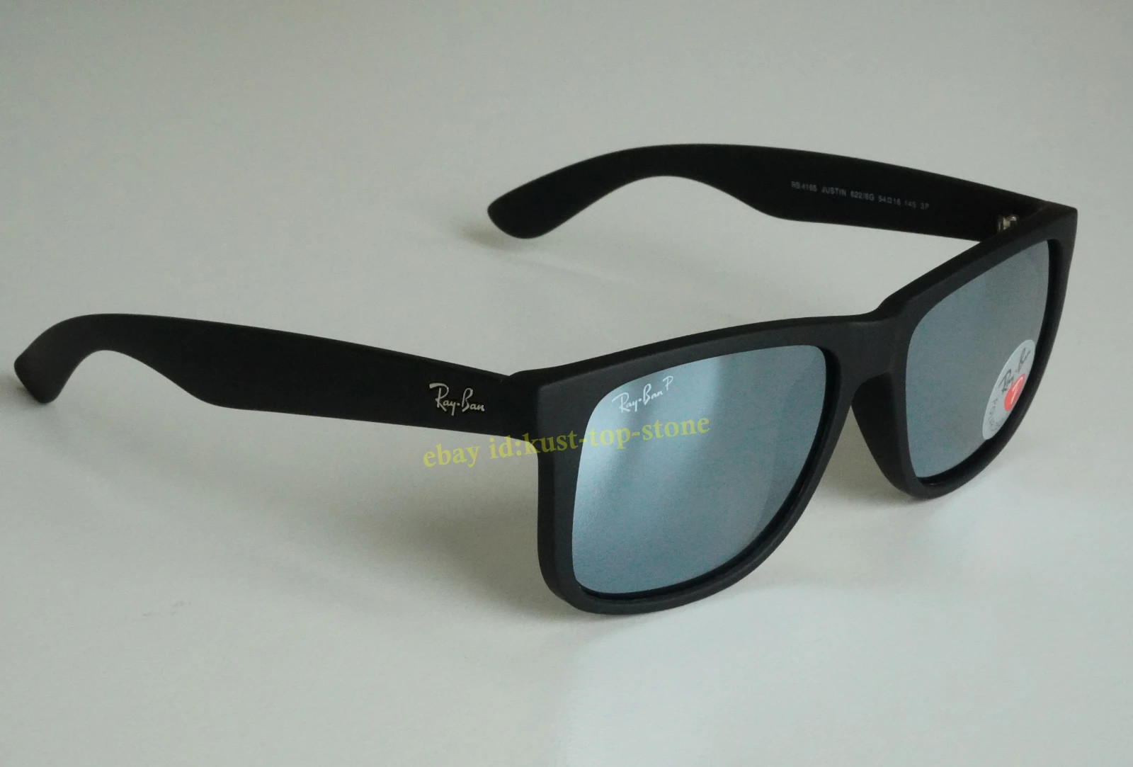 Ray-Ban Justin RB4165 Polarized Sunglasses Rubber Black Grey Mirror Silver 54mm