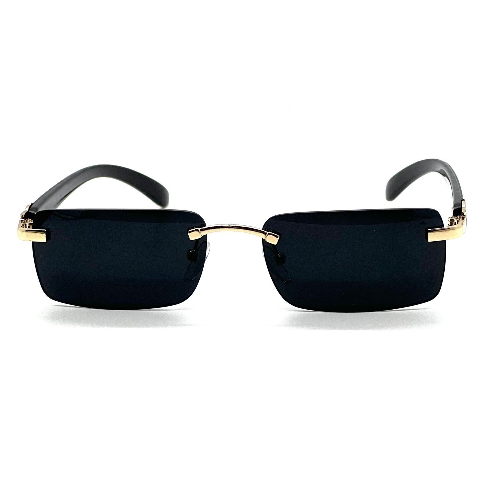 Rimless Gray Tint Gold Frame Woodgrain Shades Men’s Hip Hop Sunglasses Lentes