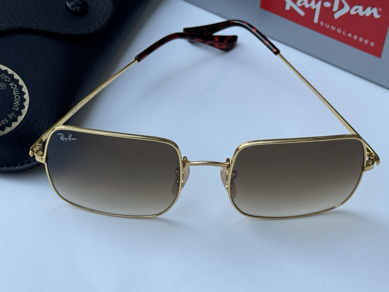 NEW Ray-Ban RB1971 9147/51 SQUARE CLASSIC Polished Gold Grad Brown Sunglasses 54