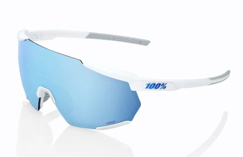 New 100% RACETRAP 3.0 Sunglasses | Matte White / HiPER Blue ML Mirror Lens
