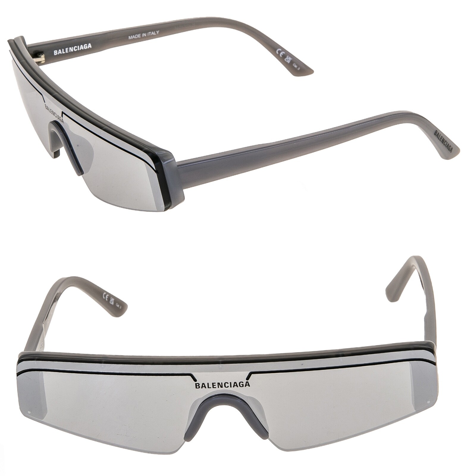 BALENCIAGA SKI 0003 Gray Mirror Slim Fashion Shield Unisex Sunglass BB0003S 011