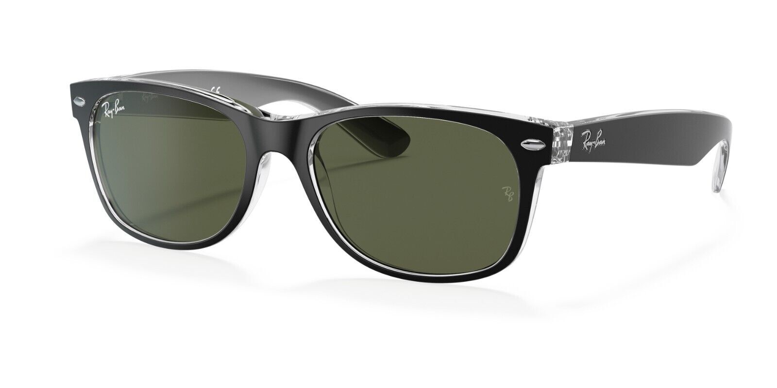 Ray-Ban New Wayfarer Black/Transparent 55mm Green G-15 Sunglasses RB2132 6052 55
